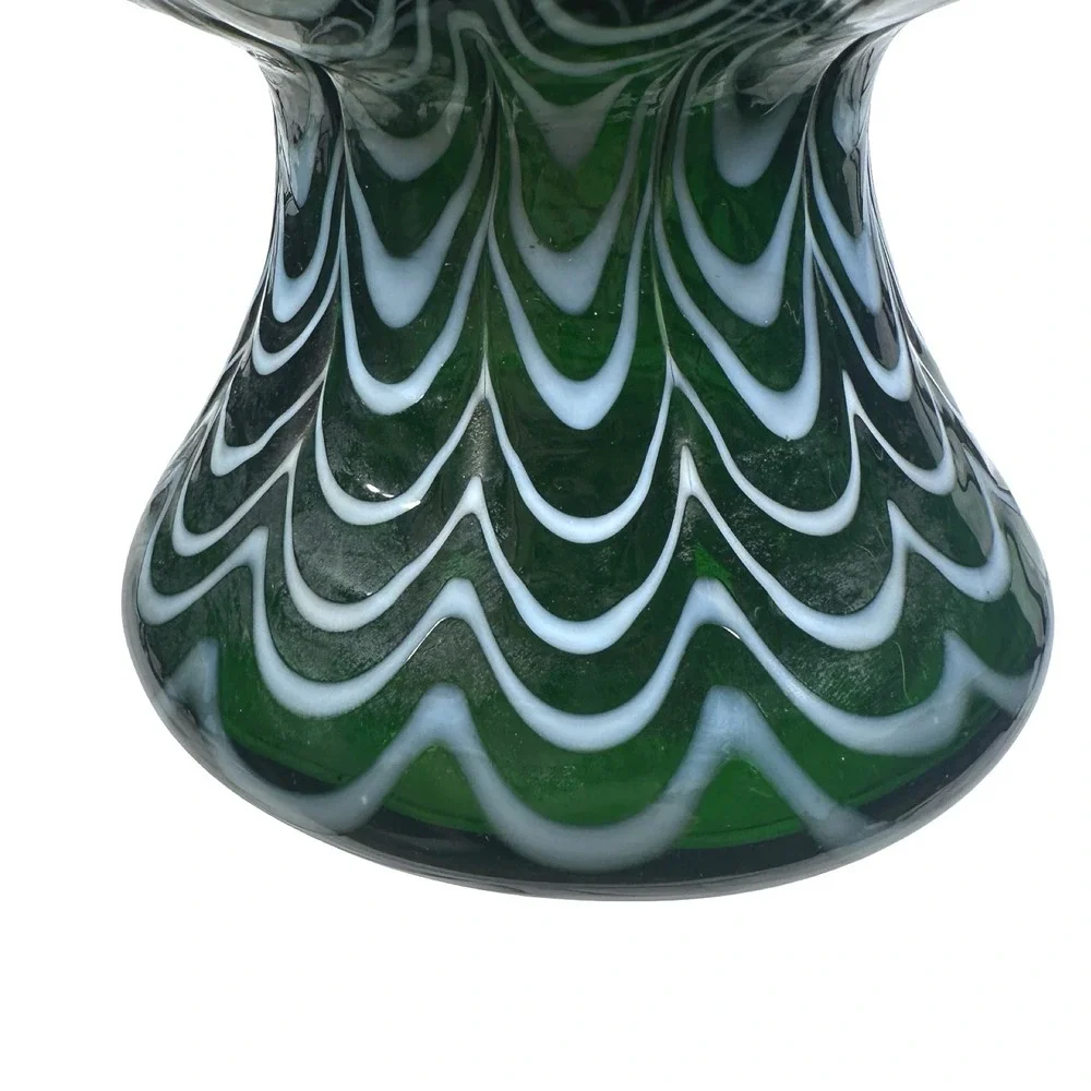 Vintage Murano Pulled Feather Glass Vase MCM 60s Emerald Green White Italian